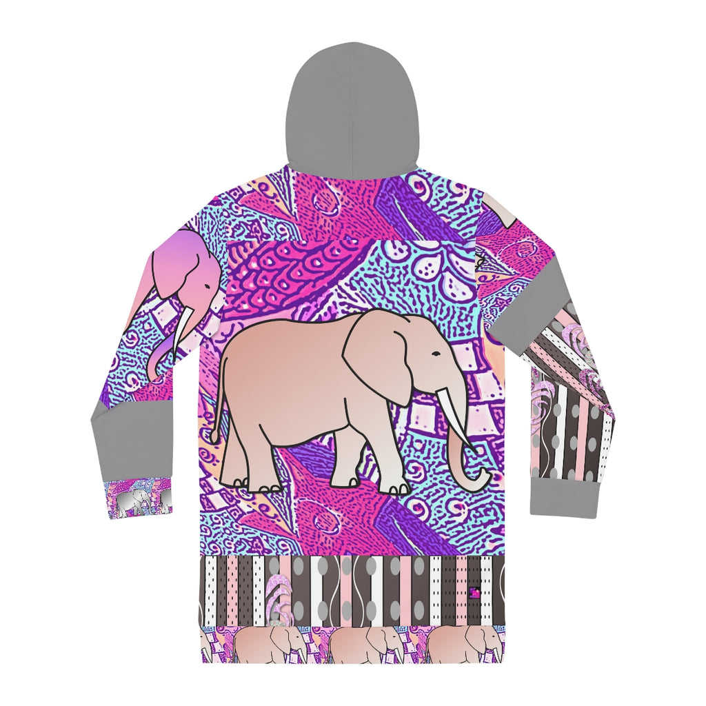 Women's Hoodie Dress (AOP) ELEPHANTS ON PINK