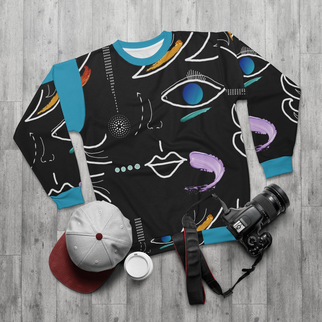 AOP Unisex Sweatshirt FACE DOODLE AZURE