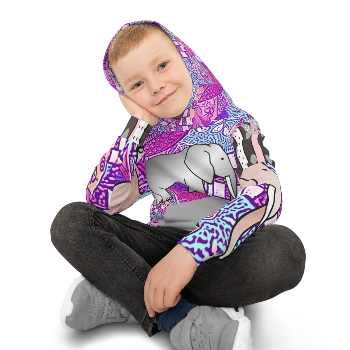 Children's Hoodie ELEPHANTS ON PINK