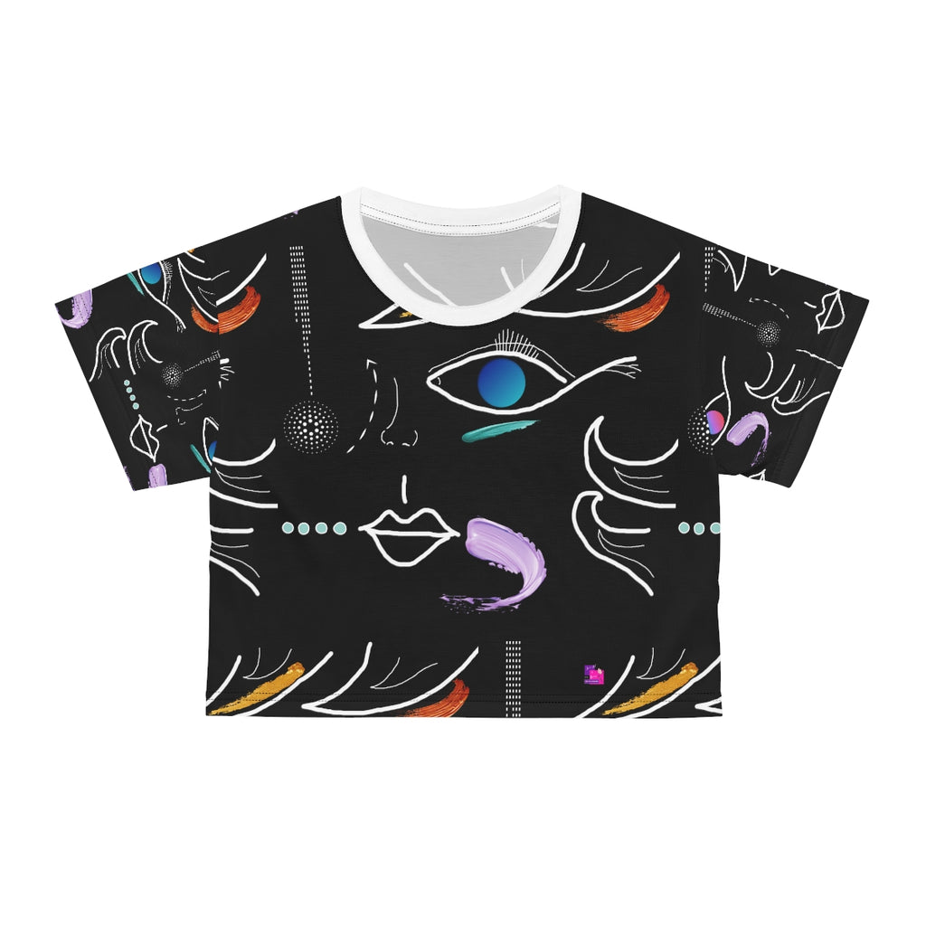 AOP Crop Tee FACE DOODLES AZURE