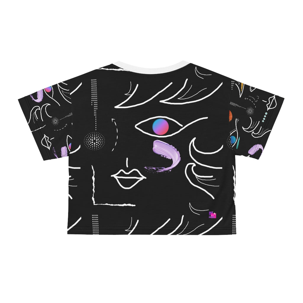 AOP Crop Tee FACE DOODLES AZURE