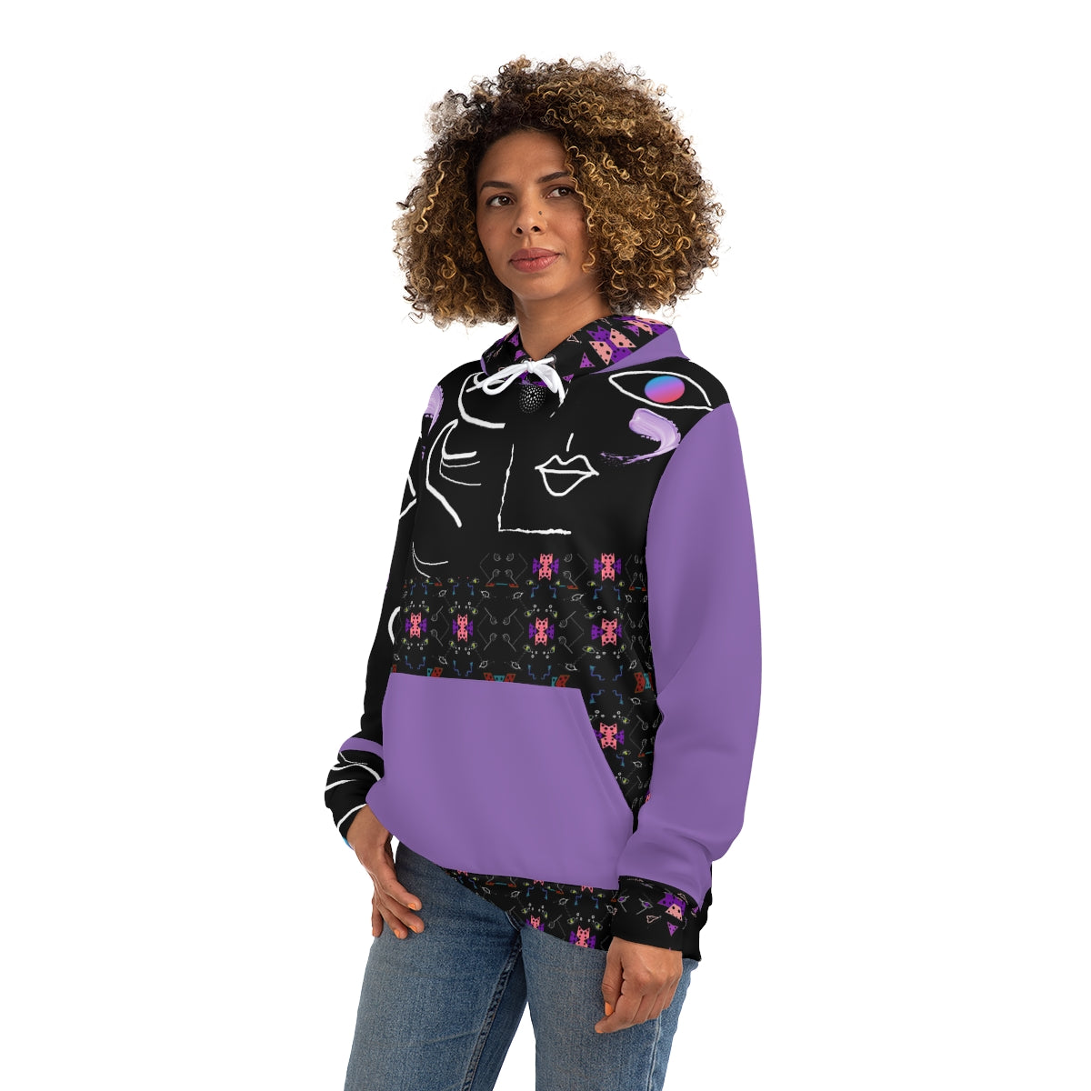 AOP Fashion Hoodie FACE DOODLES VIOLET