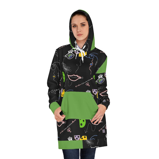 Women's Hoodie Dress (AOP) FACE DOODLES IN APPLE