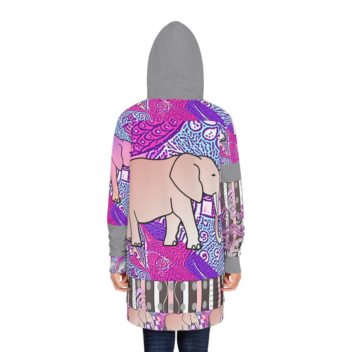 Women's Hoodie Dress (AOP) ELEPHANTS ON PINK