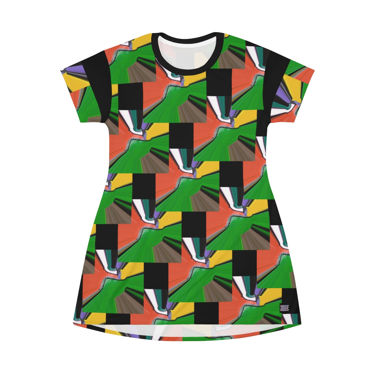 All Over Print T-Shirt Dress Green Puzzle