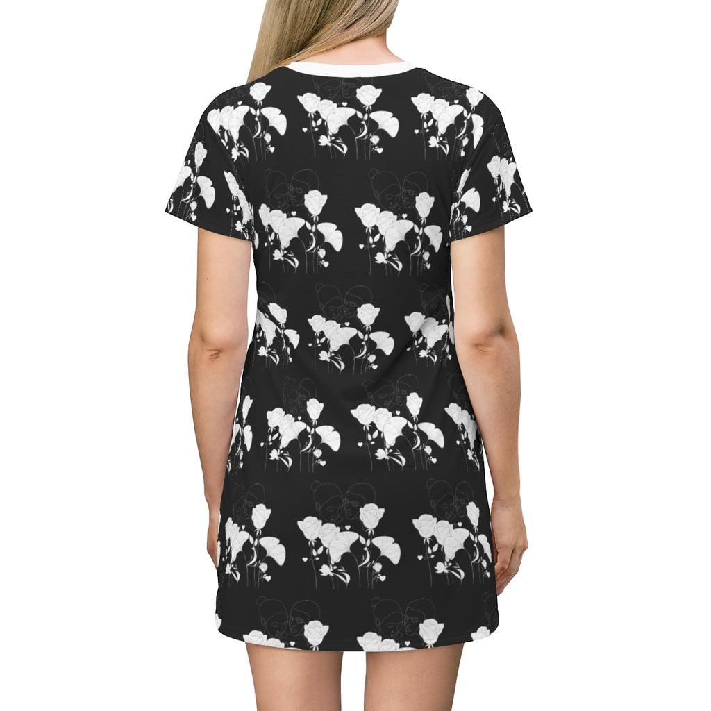 All Over Print T-Shirt Dress FLEUR NOIR