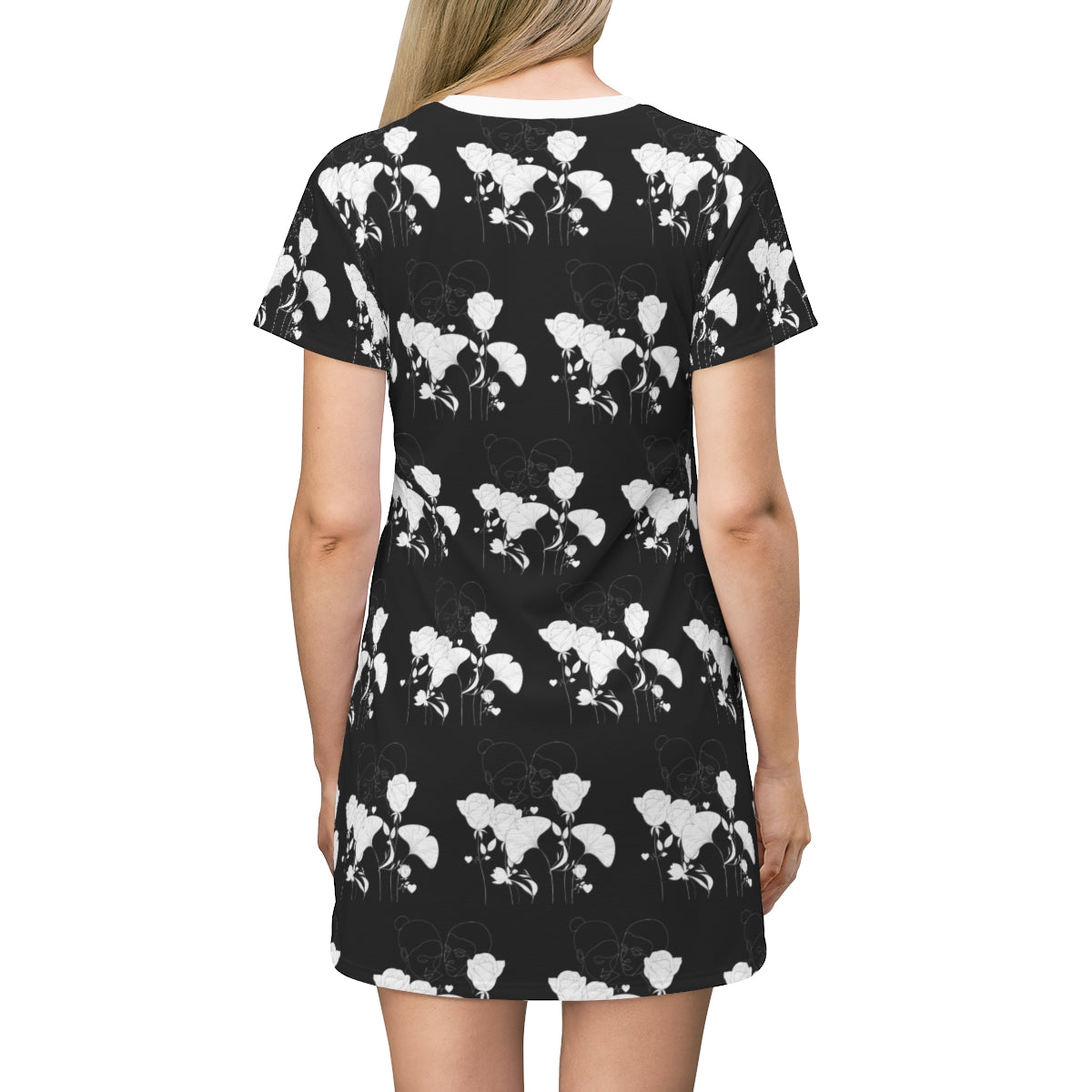All Over Print T-Shirt Dress FLEUR NOIR