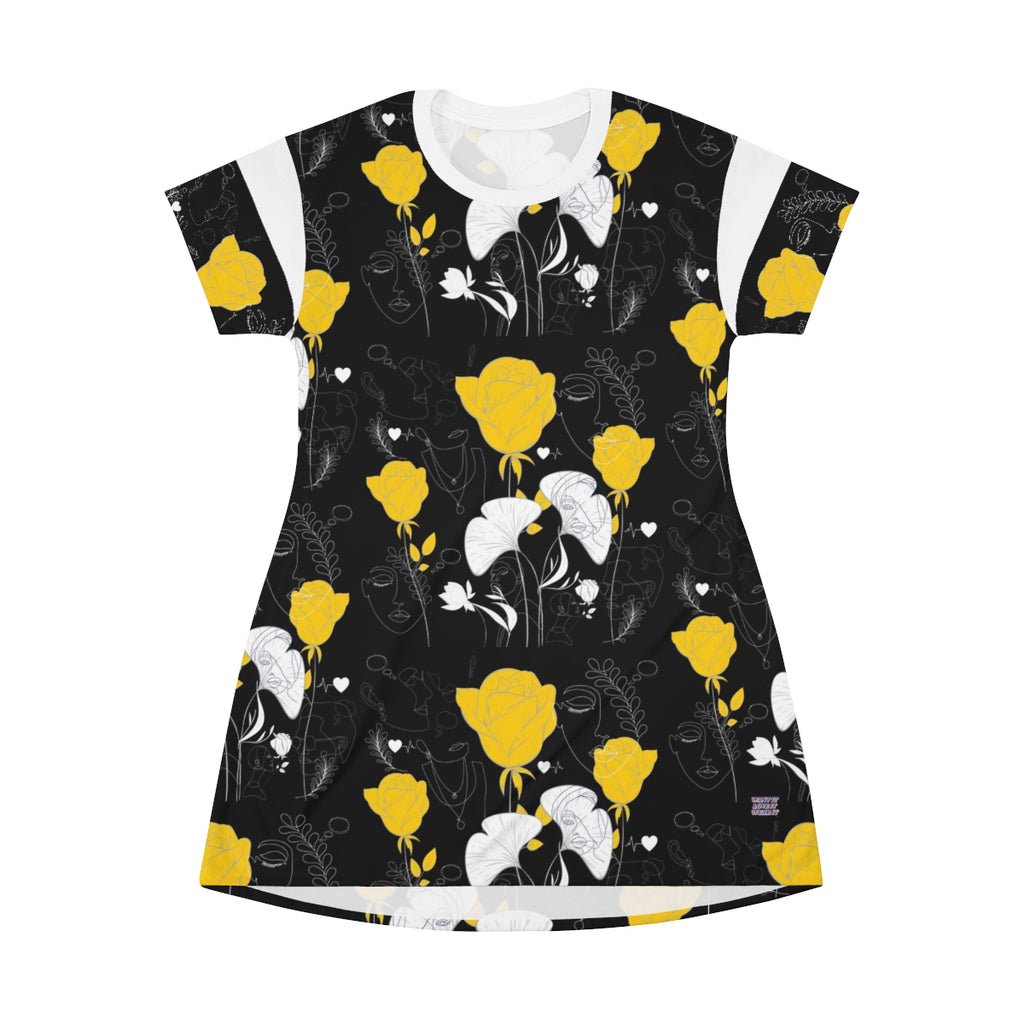 All Over Print T-Shirt Dress YELLOW ROSES