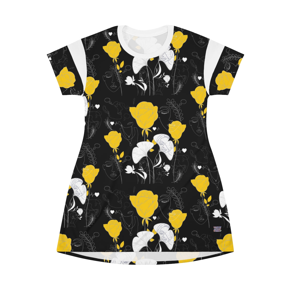 All Over Print T-Shirt Dress YELLOW ROSES