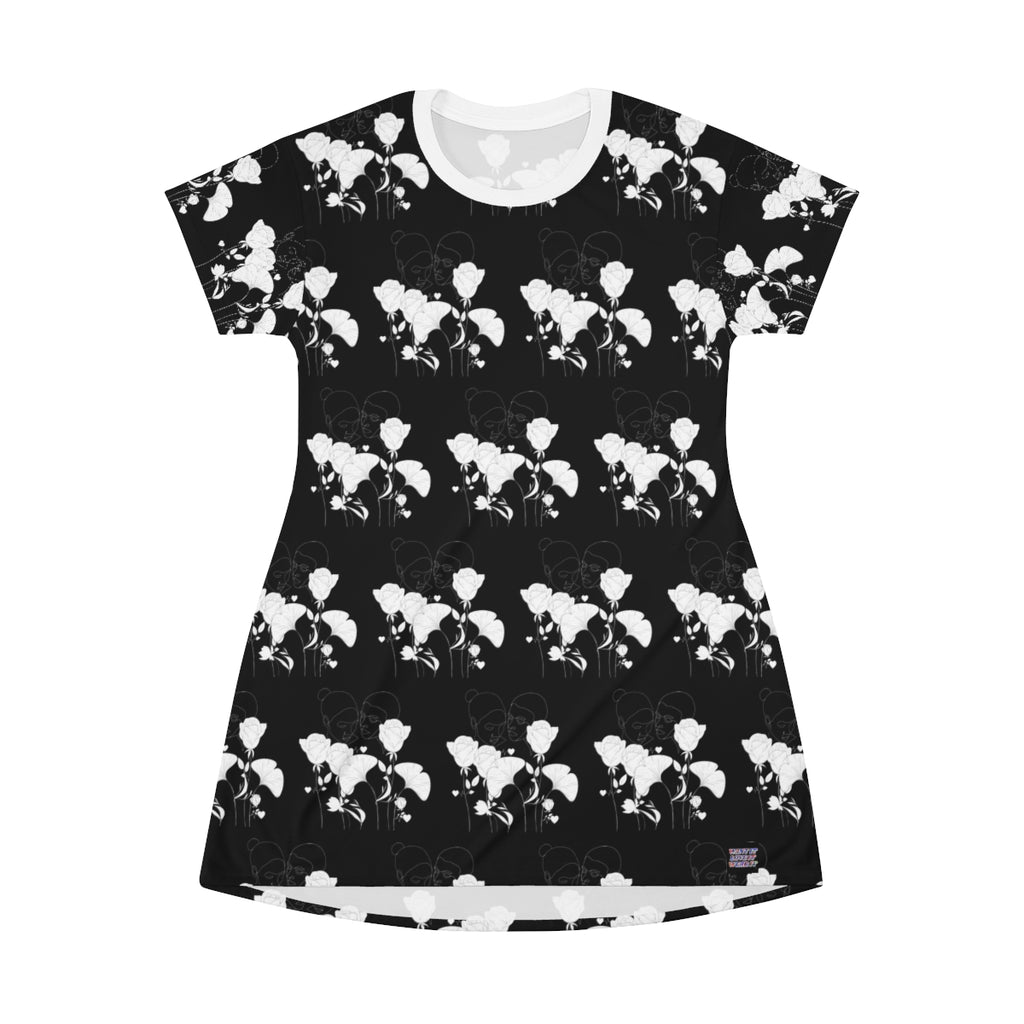 All Over Print T-Shirt Dress FLEUR NOIR