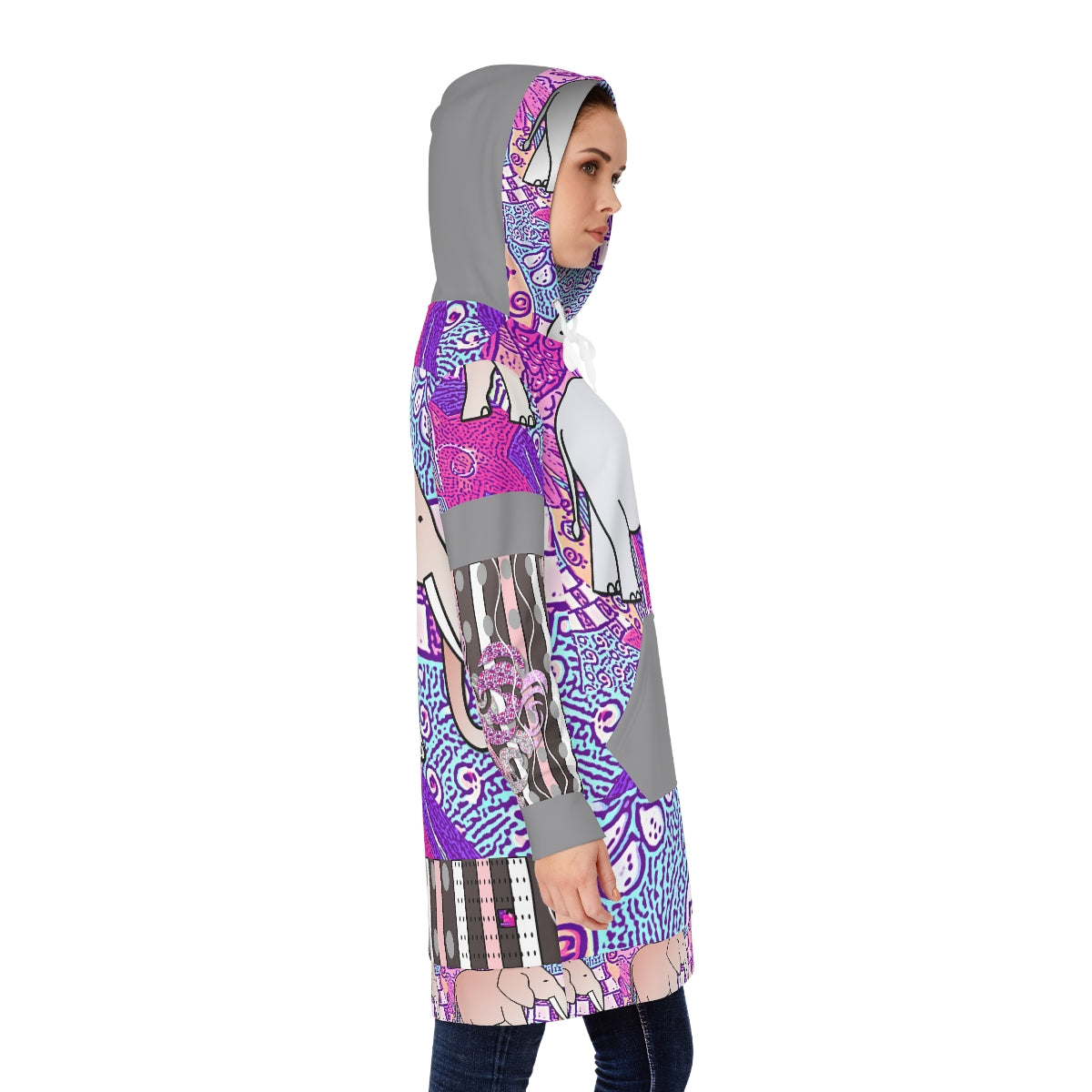Women's Hoodie Dress (AOP) ELEPHANTS ON PINK