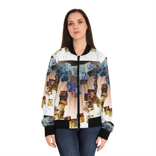 Women's Bomber Jacket (AOP) BLUE BOXES